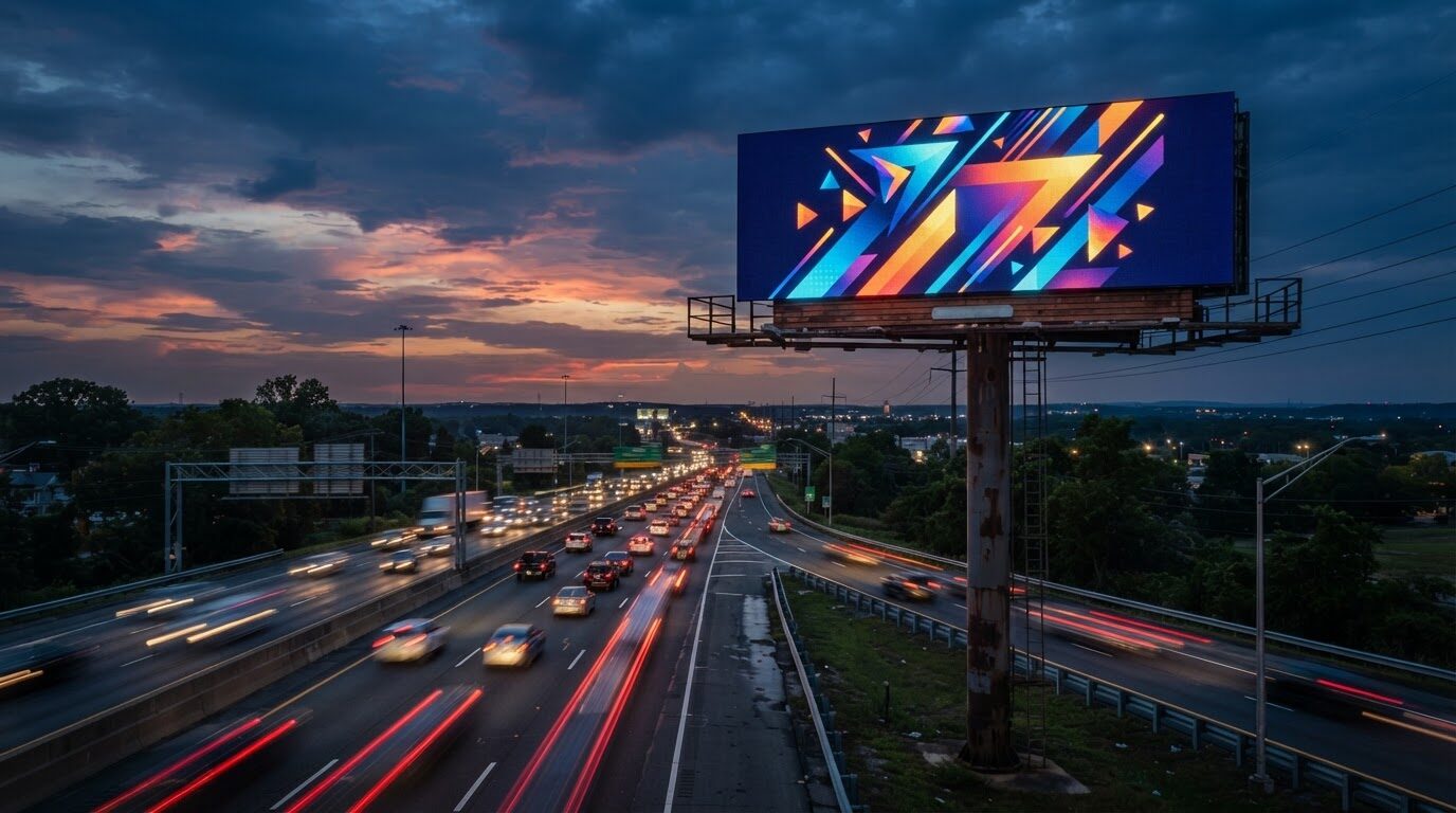 Highway digital LED billboard EMC display on a steel monopole beside an interstate - ShopSign Houston